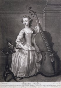 Portrett av Benjamin Hallet som spiller cello, gravert av James McArdell (ca. 1729-65), ca. 1749 av Thomas Jenkins