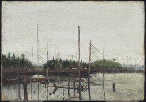 Drowned Land, 1912 (olje på papir (med preget lerretstekstur) på tre) av Tom Thomson