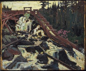 Timber Chute, 1915 (olje på kompositt tremasseplate) av Tom Thomson