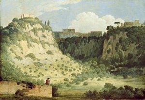 Utsikt over Diana-tempelet, Nemi, med en hyrde i forgrunnen, 1785