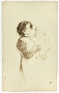 Ung kvinne holder baby av Thomas Jones Barker