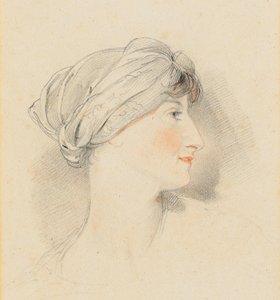 Portretthode av fru Jens Wolff, i profil til høyre, iført en turban (blyant, svart og rødt kritt) av Thomas Lawrence
