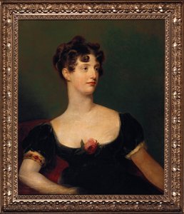 Portrett av Lady Beresford, sittende, halvlang i en svart kjole dekorert med en rose av Thomas Lawrence