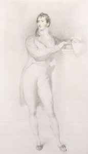 Portrett av Sir Francis Burdett, Bart, liten i full lengde, stående ved en peishylle, ca. 1796 av Thomas Lawrence