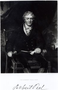 Portrett av Sir Robert Peel (1788-1850), gravert av H, Robinson (gravering) (bw-foto) av Thomas Lawrence