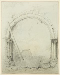 Buer og søyler i Mereweathers lokaler mellom Nicholas Street og Corn Street (blyant og akvarell på papir) av Thomas Leeson the Elder Rowbotham