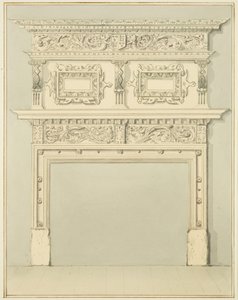 Chimneypiece in Lower Room, 9 Small Street (blyant og akvarell på papir) av Thomas Leeson the Elder Rowbotham