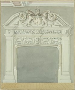 Skorsteinsstykke i lokalene ved siden av Guard House, Wine Street (akvarell på papir) av Thomas Leeson the Elder Rowbotham