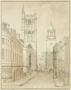 Corn Street (akvarell på papir) av Thomas Leeson the Elder Rowbotham
