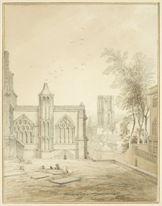 Østenden av St Mary Redcliffe, viser Temple Church (blyant og akvarell på papir) av Thomas Leeson the Elder Rowbotham