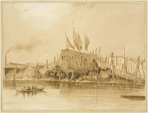 Eastern Wapping Dock, lansering av "Avon", 1826 av Thomas Leeson the Elder Rowbotham