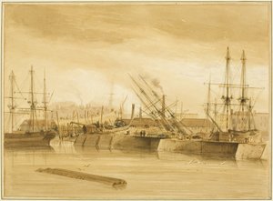 Eastern Wapping Dock, som viser barken 'Avon' på aksjer av Thomas Leeson the Elder Rowbotham