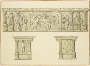 Frise på skorstein på 15 Broad Street (blyant og akvarell på papir) av Thomas Leeson the Elder Rowbotham