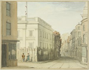 Ser nedover Broad Street med New Council House (akvarell på papir) av Thomas Leeson the Elder Rowbotham
