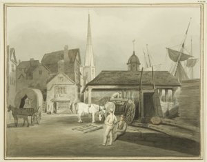 North-East End of King Street, som viser walisisk marked i 1802 (akvarell på papir) av Thomas Leeson the Elder Rowbotham