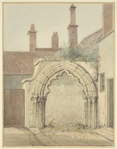 Old Gateway to Prebendal House fra Cloisters of Bristol Cathedral (akvarell på papir) av Thomas Leeson the Elder Rowbotham