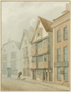 Gamle hus overfor Merchants' Hall (akvarell på papir) av Thomas Leeson the Elder Rowbotham