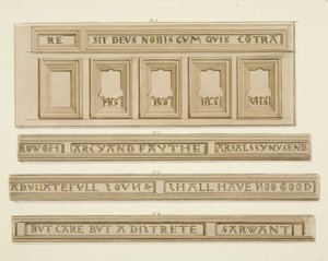 Paneling og inskripsjoner fra 46 Baldwin Street (akvarell på papir) av Thomas Leeson the Elder Rowbotham