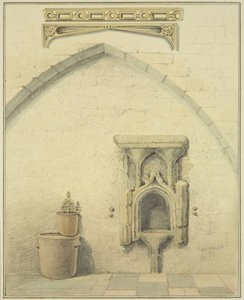 Piscina, Frieze og Spandrels i Courtyard of 131 Temple Street (blyant og akvarell på papir) av Thomas Leeson the Elder Rowbotham