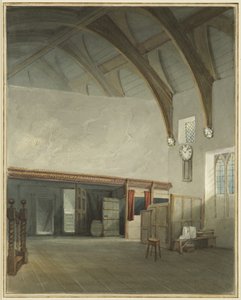Rom i et hus i Cider House Passage, utenfor Broad Street (akvarell på papir) av Thomas Leeson the Elder Rowbotham