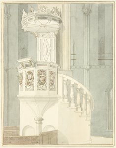 Steinprekestol fra Bristol Cathedral (akvarell på papir) av Thomas Leeson the Elder Rowbotham