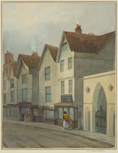 Temple Street som viser Gateway to Temple Church (akvarell på papir) av Thomas Leeson the Elder Rowbotham
