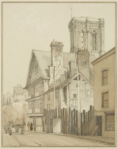 Temple Street, som viser Tower of Temple Church (akvarell på papir) av Thomas Leeson the Elder Rowbotham