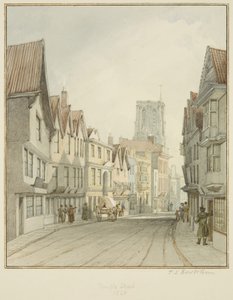 Temple Street, som viser tårnet til Temple Church (akvarell på papir) av Thomas Leeson the Elder Rowbotham