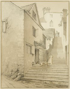 Trinnene som forbinder Griffin Lane og Church Lane (akvarell på papir) av Thomas Leeson the Elder Rowbotham
