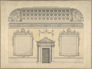 Design for seksjon av et rokokkorom, med et bukttak og utsmykket korintisk..., ca.1750. av Thomas Lightoler.