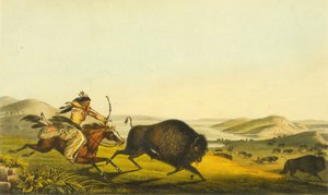 Hunting the buffalo, 1848 (håndfarget litho)