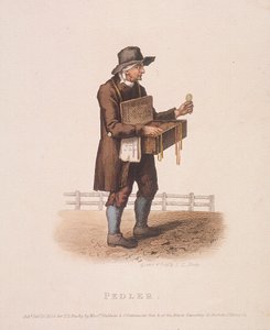 Pedlar med boksen med varer hang rundt halsen, 1820