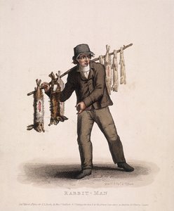 Kaninselger som bærer en stang hengt med kaniner, 1820