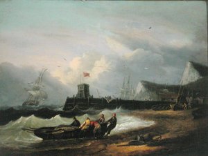 Haling en båt i land utenfor Dover Harbor av Thomas Luny