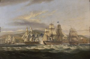 .M.S. Caledonia og H.M.S. Boyne jager den franske flåten inn i Toulon av Thomas Luny