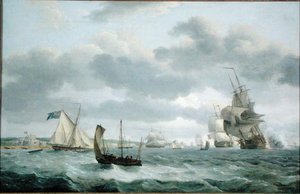 Men-of-War og andre skip i en bris utenfor Dover av Thomas Luny