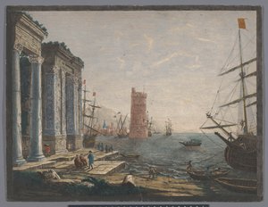 Utsikt over en havn med skip og båter på vannet av Thomas Major