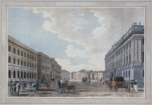 Utsikt over en Millionnaya-gate og marmorpalasset gjennom Mars-feltet, 1790 av Thomas Malton the Elder