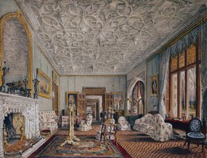 Salong i gotisk stil, ca. 1850 (akvarell) av Thomas Mann Baynes