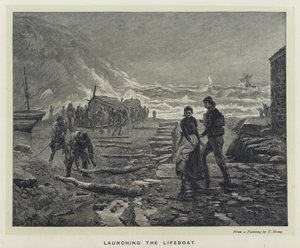 Sjøsetting av livbåten (gravering) av Thomas Marie Madawaska Hemy