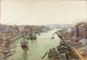 Sunderland, Holmes Wharf (akvarell (forhøyet med hvit) og skraper ut på papir)