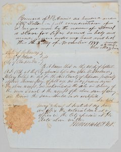 Salgsbrev for en mann ved navn Daniel til Jerome B. Annis, 1. november 1851. av Thomas May