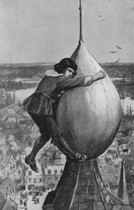 Den fremtidige admiral Michael Adrianzoon De Ruyter spenner armene rundt toppen av den store ballen (litho) av Thomas Maybank