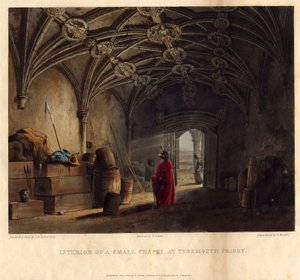Interiør i et lite kapell ved Tynemouth Priory, 1820 av Thomas Miles Richardson
