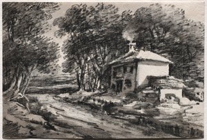 Landskap med Cottage recto, ca. 1820-årene.