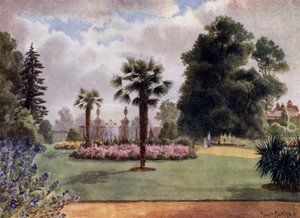 Kew Gardens: The Palm Trees and Main Gate (farge litho) av Thomas Mower Martin