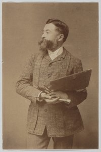 Tre fjerdedels portrett av Thomas Nast med palett og pensel av Thomas Nast