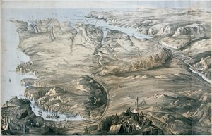 Panoramautsikt over forskansningen til de allierte hærene i England og Frankrike før Sebastopol (litografi, tonet)