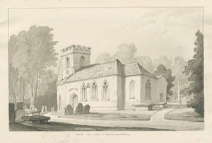 Barlaston Church: penn- og vasketegning, 1838 av Thomas Peploe Wood