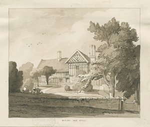 Betley Old Hall: sepia-tegning, 1838 av Thomas Peploe Wood